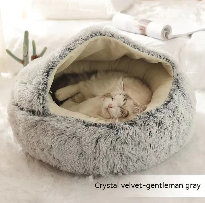 2 In 1 Pet Winter Round Plush Warm Bed