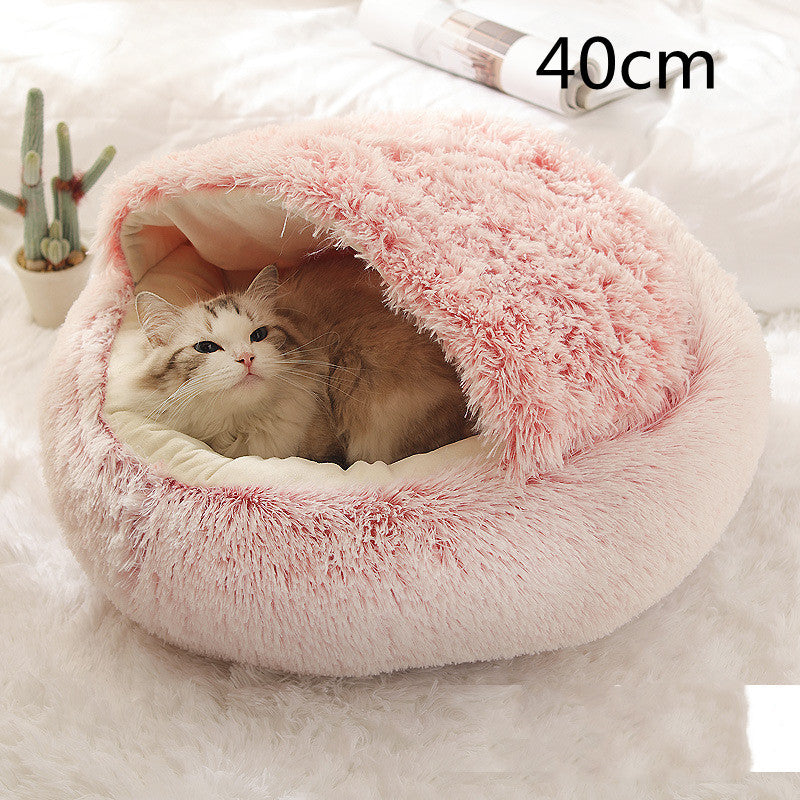 2 In 1 Pet Winter Round Plush Warm Bed