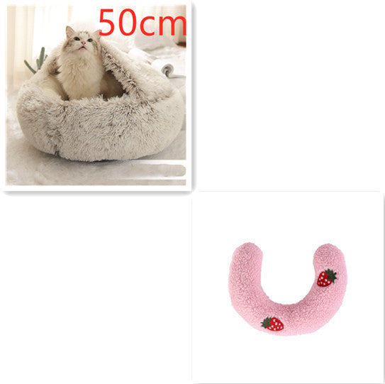 2 In 1 Pet Winter Round Plush Warm Bed