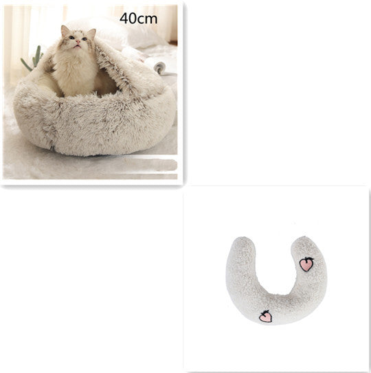 2 In 1 Pet Winter Round Plush Warm Bed