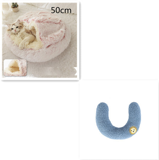 2 In 1 Pet Winter Round Plush Warm Bed