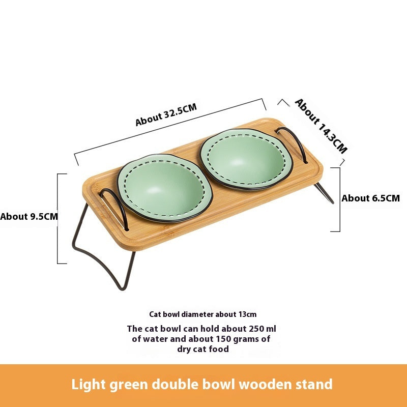 Pet Wooden Rack Multi-functional Ceramic Cat Bowl