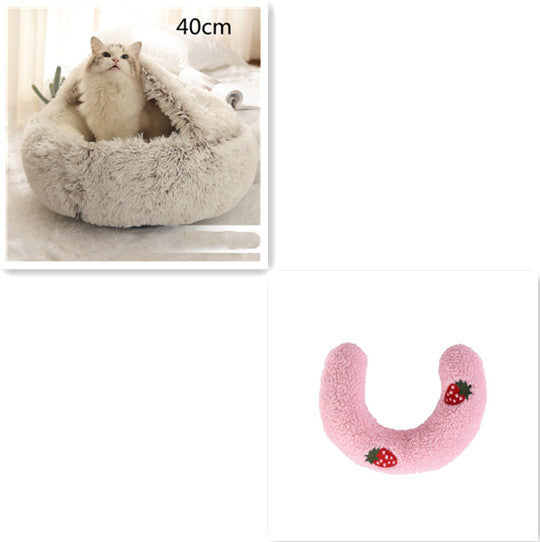 2 In 1 Pet Winter Round Plush Warm Bed